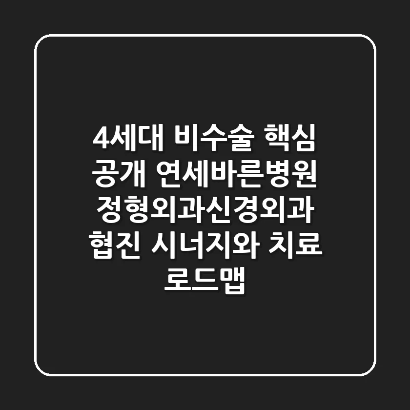 "4세대 비수술 핵심 공개", 연세바른병원, 정형외과·신경외과 협진 시너지와 치료 로드맵