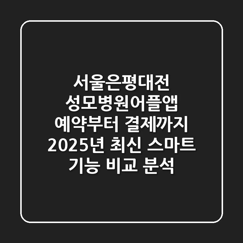 서울·은평·대전 성모병원어플앱, '예약부터 결제까지' 2025년 최신 스마트 기능 비교 분석