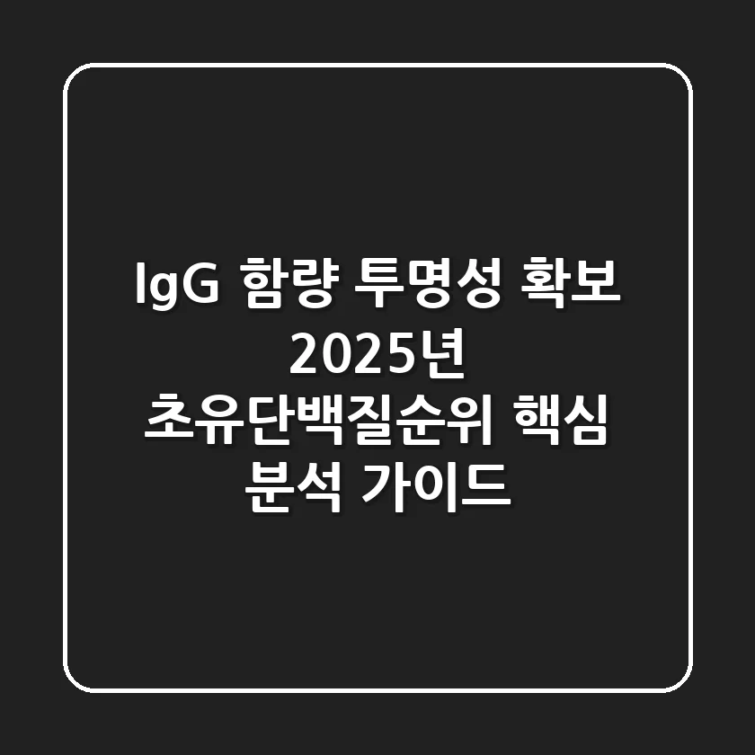 "IgG 함량 투명성 확보", 2025년 초유단백질순위 핵심 분석 가이드